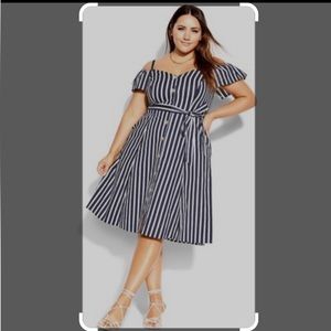 City Chic Stripe Affair Dress- Navy Stripe, Size XL (22W). NWT in original bag